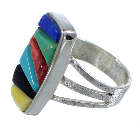 Southwestern Multicolor Inlay And Silver Jewelry Ring Size 7-1/4 VX58887